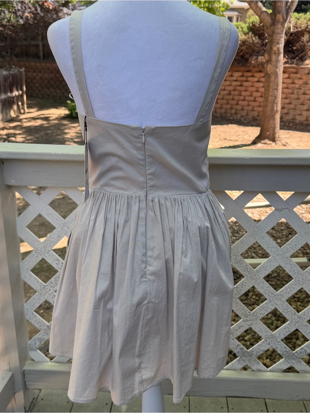 Zara Dress NEW Medium Beige Cotton Shirred Straps Sleeveless Mini Fit Flare Chic - Picture 4 of 16